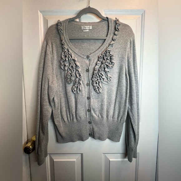 Van Heusen Gray Ruffled Cardigan Sweater - Picture 1 of 3